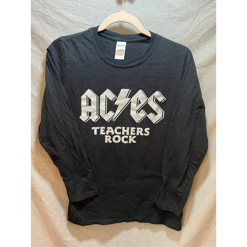 AC DC Teachers Rock Shirt Adult Small Black Long Sleeve Pullover Logo Mens.